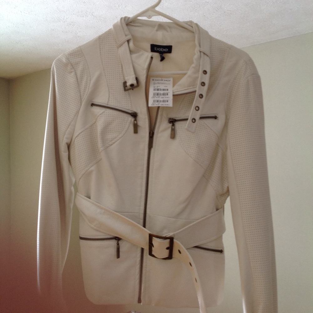 New Bebe faux leather motorcycle jacket off white
